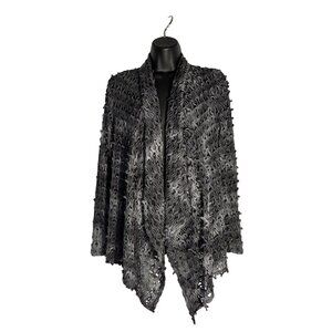 Crinkled Open Front Cardigan By Tribal Large Gray Textured Knit Lightweight Laye